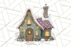 Christmas Village Houses Clipart, Festive Winter Homes PNG Product Image 3