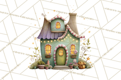 Christmas Village Houses Clipart, Festive Winter Homes PNG Product Image 2
