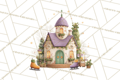Christmas Village Houses Clipart, Festive Winter Homes PNG Product Image 3