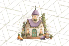 Christmas Village Houses Clipart, Festive Winter Homes PNG Product Image 3