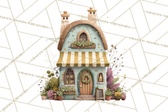 Christmas Village Houses Clipart, Festive Winter Homes PNG Product Image 4