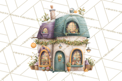 Christmas Village Houses Clipart, Festive Winter Homes PNG Product Image 2