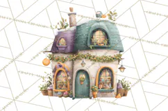 Christmas Village Houses Clipart, Festive Winter Homes PNG Product Image 2