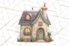 Christmas Village Houses Clipart, Festive Winter Homes PNG Product Image 3