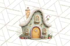 Christmas Village Houses Clipart, Festive Winter Homes PNG Product Image 4