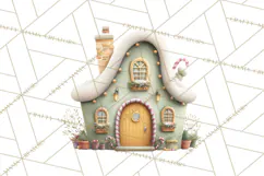 Christmas Village Houses Clipart, Festive Winter Homes PNG Product Image 4