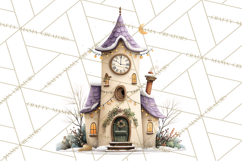 Christmas Village Houses Clipart, Festive Winter Homes PNG Product Image 5