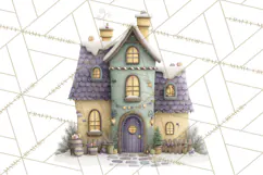 Christmas Village Houses Clipart, Festive Winter Homes PNG Product Image 2