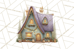 Christmas Village Houses Clipart, Festive Winter Homes PNG Product Image 3