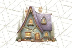 Christmas Village Houses Clipart, Festive Winter Homes PNG Product Image 3