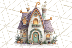 Christmas Village Houses Clipart, Festive Winter Homes PNG Product Image 4