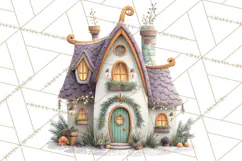 Christmas Village Houses Clipart, Festive Winter Homes PNG Product Image 4