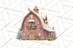 Christmas Village Houses Clipart, Festive Winter Homes PNG Product Image 5