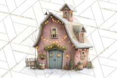 Christmas Village Houses Clipart, Festive Winter Homes PNG Product Image 2