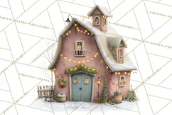 Christmas Village Houses Clipart, Festive Winter Homes PNG Product Image 2