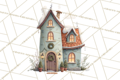 Christmas Village Houses Clipart, Festive Winter Homes PNG Product Image 4