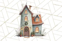 Christmas Village Houses Clipart, Festive Winter Homes PNG Product Image 4