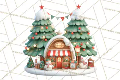 Christmas Village Clipart, Holiday Houses Clip Art PNG Product Image 4