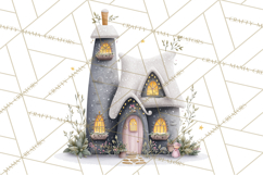 Christmas Village Houses Clipart, Festive Winter Homes PNG Product Image 5