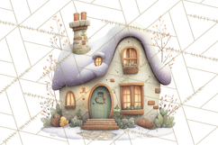 Christmas Village Houses Clipart, Festive Winter Homes PNG Product Image 2