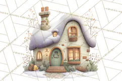 Christmas Village Houses Clipart, Festive Winter Homes PNG Product Image 2