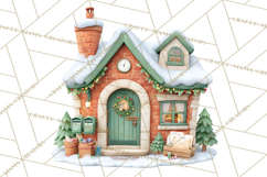 Christmas Village Clipart, Holiday Houses Clip Art PNG Product Image 2