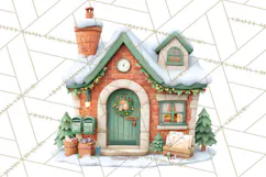 Christmas Village Clipart, Holiday Houses Clip Art PNG Product Image 2