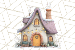 Christmas Village Houses Clipart, Festive Winter Homes PNG Product Image 3