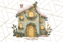 Christmas Village Houses Clipart, Festive Winter Homes PNG Product Image 4