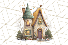Christmas Village Houses Clipart, Festive Winter Homes PNG Product Image 5