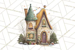 Christmas Village Houses Clipart, Festive Winter Homes PNG Product Image 5