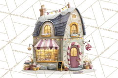 Christmas Village Houses Clipart, Festive Winter Homes PNG Product Image 5