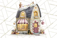 Christmas Village Houses Clipart, Festive Winter Homes PNG Product Image 5
