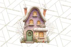 Christmas Village Houses Clipart, Festive Winter Homes PNG Product Image 2