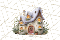 Christmas Village Houses Clipart, Festive Winter Homes PNG Product Image 3