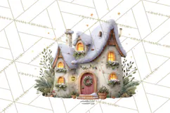 Christmas Village Houses Clipart, Festive Winter Homes PNG Product Image 3