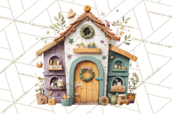 Christmas Village Houses Clipart, Festive Winter Homes PNG Product Image 4