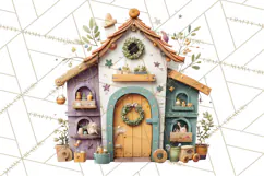 Christmas Village Houses Clipart, Festive Winter Homes PNG Product Image 4