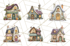 Christmas Village Houses Clipart, Festive Winter Homes PNG Product Image 2
