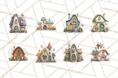Christmas Village Houses Clipart, Festive Winter Homes PNG Product Image 4