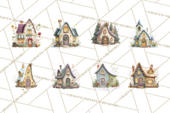 Christmas Village Houses Clipart, Festive Winter Homes PNG Product Image 5