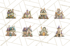 Christmas Village Houses Clipart, Festive Winter Homes PNG Product Image 6