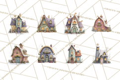 Christmas Village Houses Clipart, Festive Winter Homes PNG Product Image 7