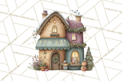 Christmas Village Houses Clipart, Festive Winter Homes PNG Product Image 2