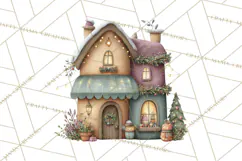 Christmas Village Houses Clipart, Festive Winter Homes PNG Product Image 2