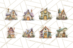 Christmas Village Houses Clipart, Festive Winter Homes PNG Product Image 8