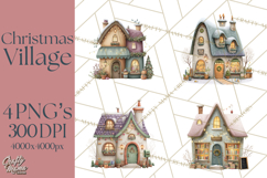 Christmas Village Houses Clipart, Festive Winter Homes PNG Product Image 1