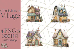 Christmas Village Houses Clipart, Festive Winter Homes PNG Product Image 1