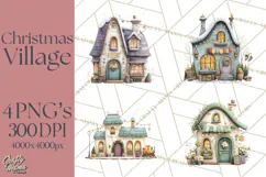 Christmas Village Houses Clipart, Festive Winter Homes PNG Product Image 1