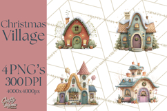 Christmas Village Houses Clipart, Festive Winter Homes PNG Product Image 1